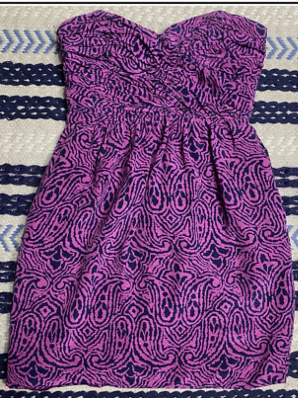 Shoshanna Strapless Sweetheart Dress in Pink and Purple Pattern